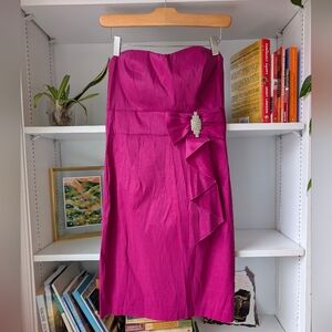 Eclipse Strapless Fuchsia Cocktail Dress Sweetheart Rhinestones Bow Size XS Y2K